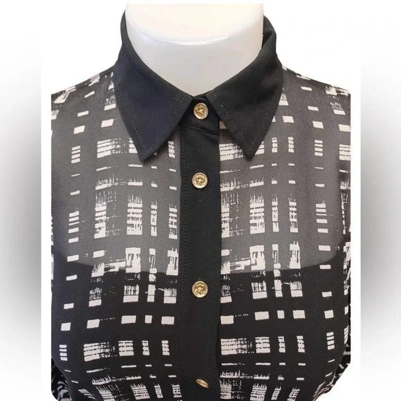 Michael Kors Black & White Short Sleeve Sheer Blouse Size  XS - Picture 5 of 10